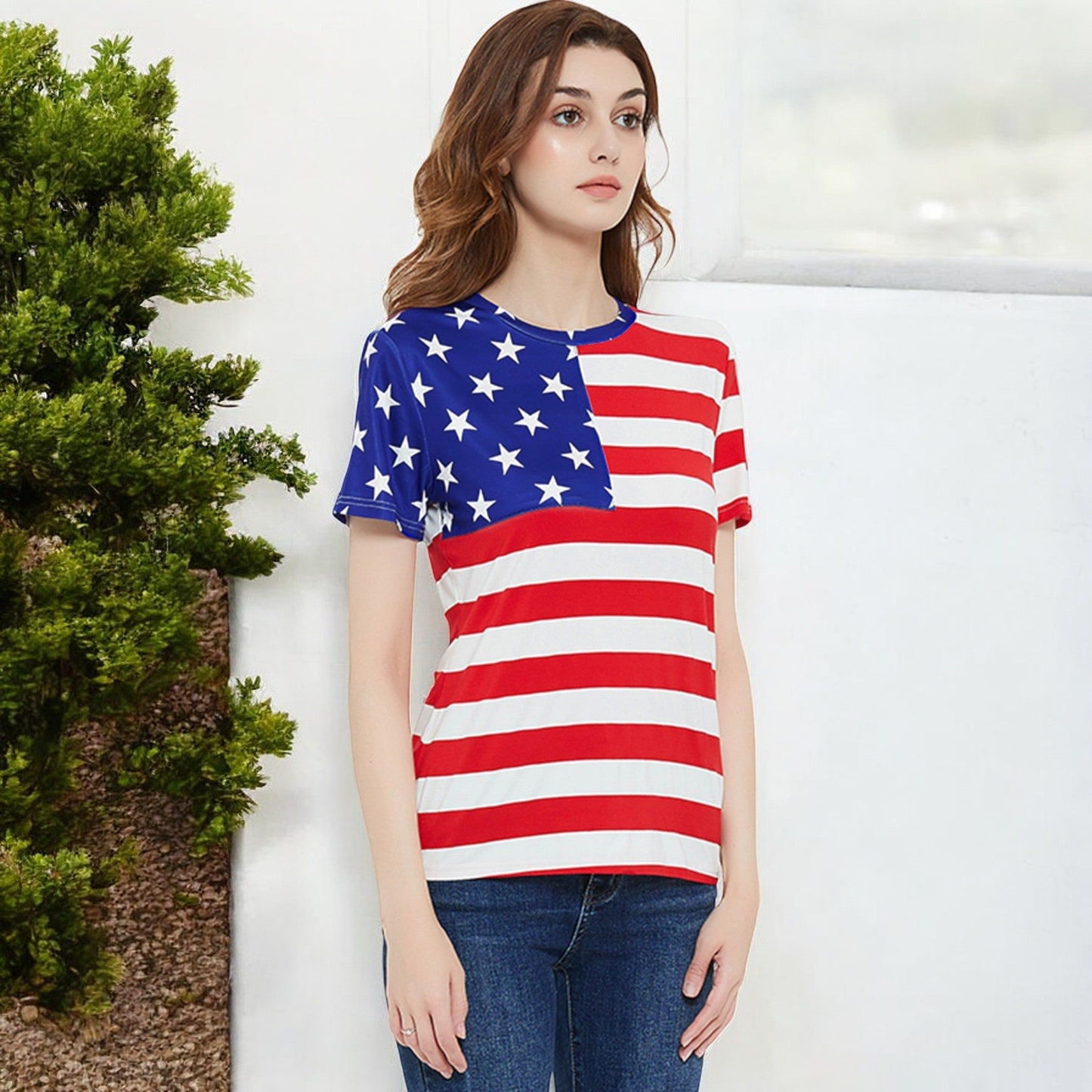 American Flag Short Sleeve T-Shirt with Star Stripe Design