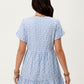 Short Sleeve V Neck Plaid Mini Dress with Tiered Hem Loose Fit Casual Lightweight Summer Dress