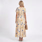 Floral Maxi Dress Square Neck Short Sleeve A Line Button Front Dress