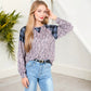 Mixed Print Long Sleeve Raglan Top Plaid Leopard Pattern