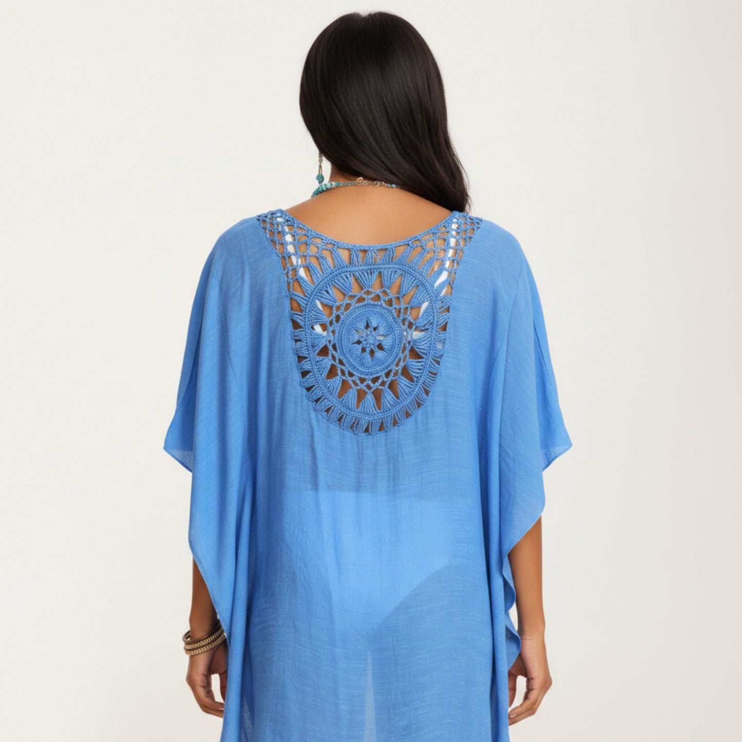 Crochet Medallion Swim Cover Up Dress with Tassel Trim and Relaxed Boho Silhouette