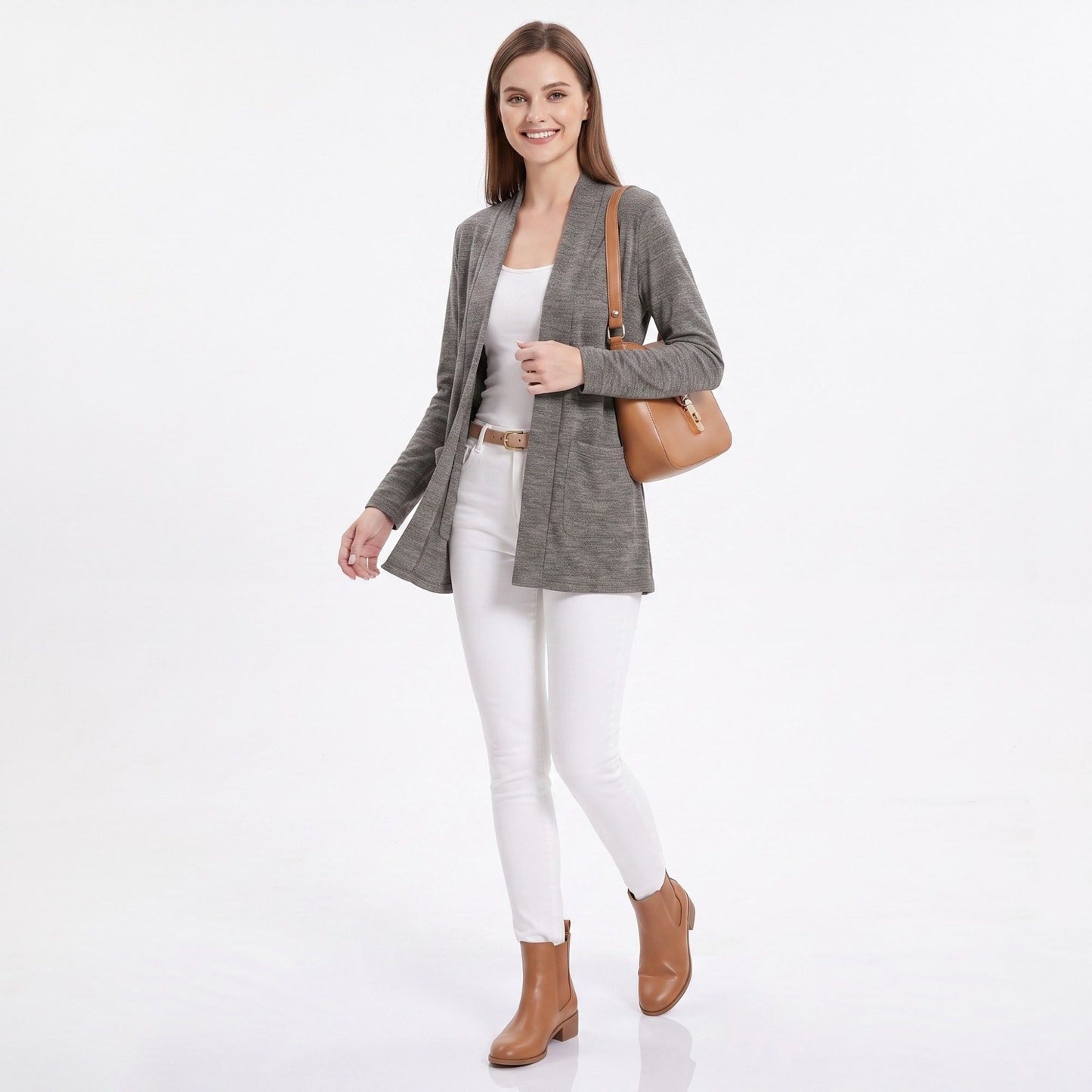 Open Front Cardigan with Front Pockets