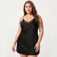 Plus Size Satin Chemise Lace Trim V Neck Sleep Dress Adjustable Strap Slip Nightgown