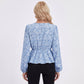 Printed Peplum Blouse V Neck Long Sleeve Casual Top