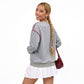 Heart Patch Crew Neck Contrast Trim Relaxed Sweatshirt