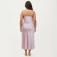 Plus Size Satin Chemise Nightgown with Lace Trim Neckline Adjustable Straps Side Slit Slip Dress