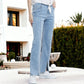 Mid Rise Slit Stretchy Straight Leg Jeans Pants 5 Pockets