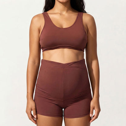 Two-Piece Maternity Swimwear Set with Cropped Tank Top and High-Waisted Shorts