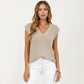 Sleeveless Knit Sweater Vest with V Neck Ribbed Trim Relaxed Fit Textured Pullover Top