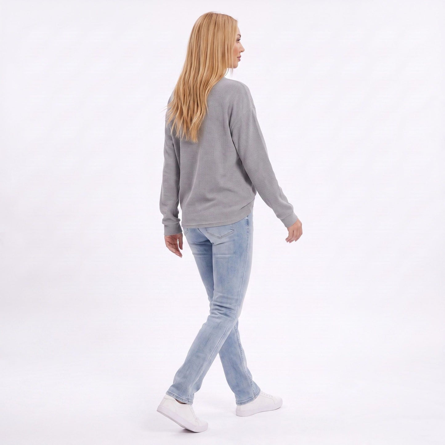 Thermal Waffle Knit Henley Top with Kangaroo Pocket