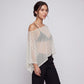 Sheer Polka Dot Asymmetrical Poncho Blouse with Off Shoulder Neckline Flowy Fit and Three Quarter Sleeves