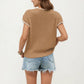 Short Sleeve Knit Cardigan Top with V-Neck Tie Front and Contrast Trim