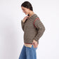 Striped Contrast Trim Drop Shoulder Long Sleeve Knit Sweater