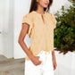 Eyelet Ruffle Sleeve Top with Keyhole Tie Front