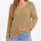 V Neck Textured Knit Pullover Sweater with Long Sleeves