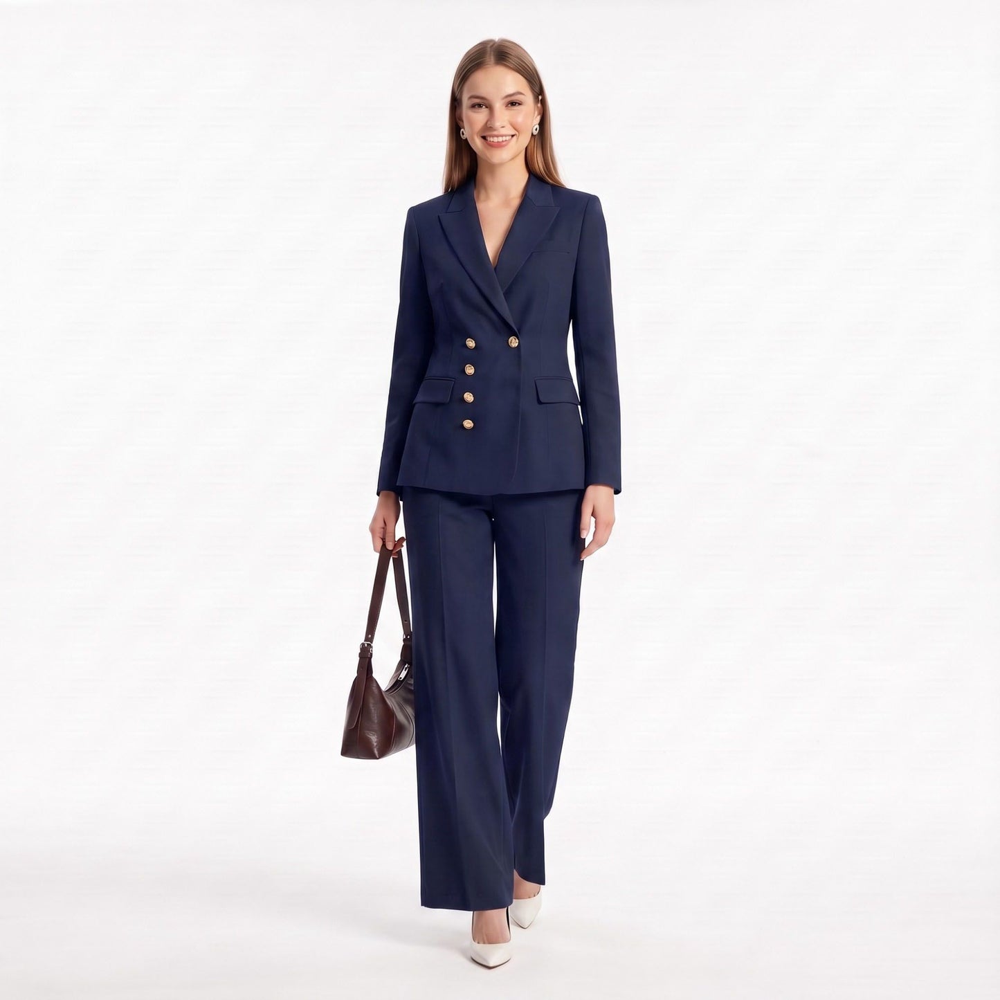 Double Breasted Blazer and Straight Leg Pants Two Piece Suit Set
