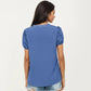 Short Sleeve Swiss Dot Top with Lace Trim V-Neck and Puff Sleeves