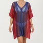 Ombre Crochet Swim Cover Up Dress with Open Knit Mesh Design V Neck Short Sleeves Relaxed Fit