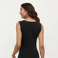 Sleeveless V Neck Midi Dress with Front Twist Detail and Flowy A Line Silhouette