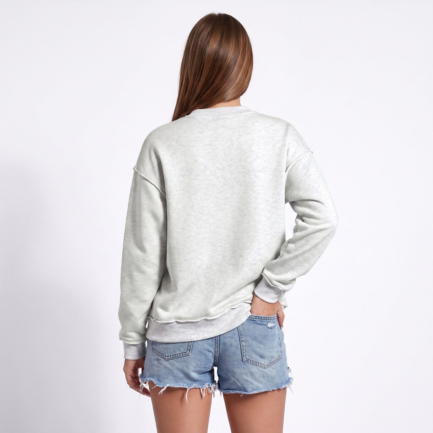Exposed Seam Drop Shoulder Long Sleeve Pullover Sweatshirt