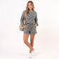 Striped 2 Piece Lounge Set with Long Sleeve Top and Drawstring Shorts