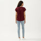 Short Sleeve Swiss Dot Top with Split Neckline and Soft Textured Fabric