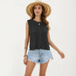 Sleeveless Cable Knit Top with Crew Neck and Ribbed Hem