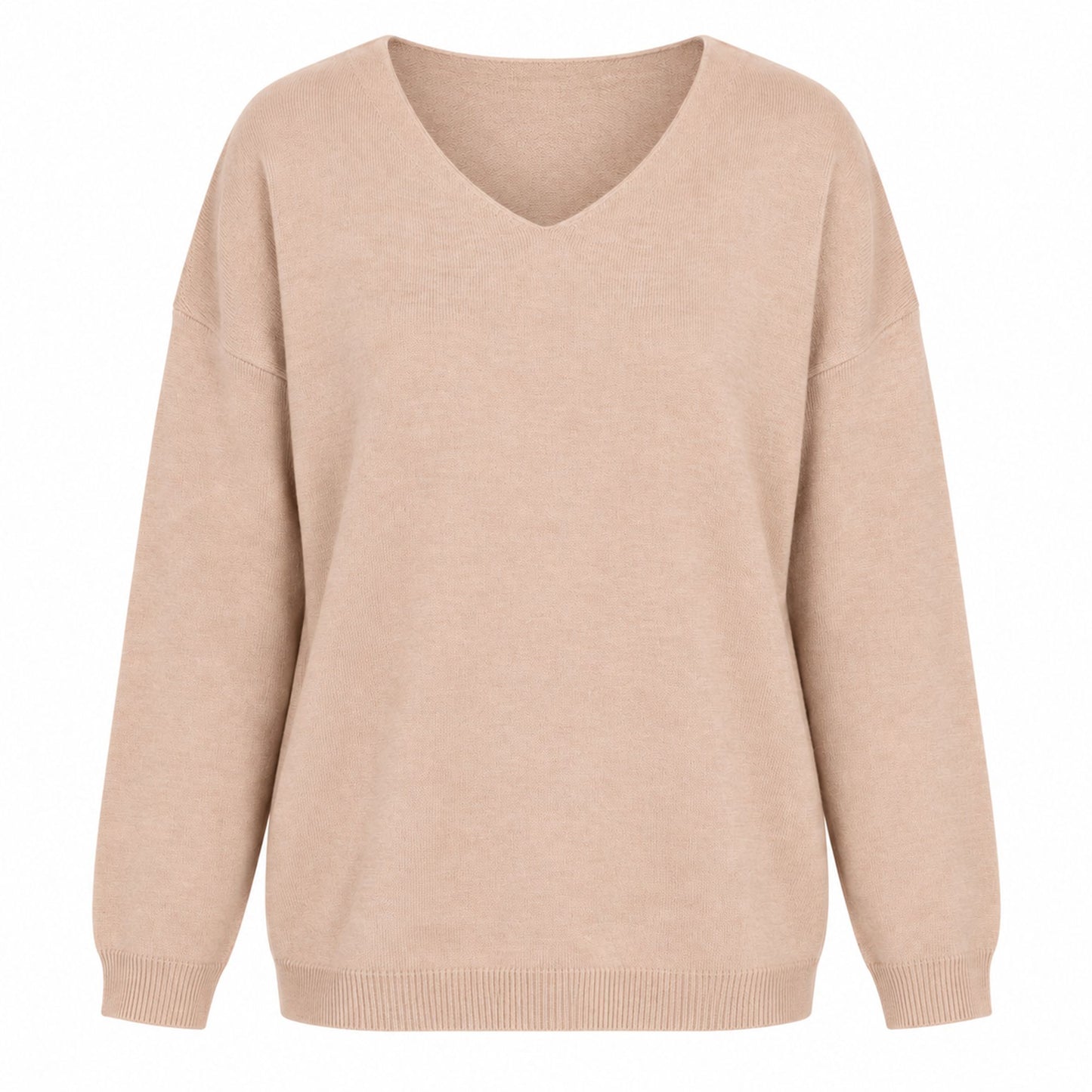 V Neck Relaxed Loose Long Sleeve Casual Knit Pullover Sweater