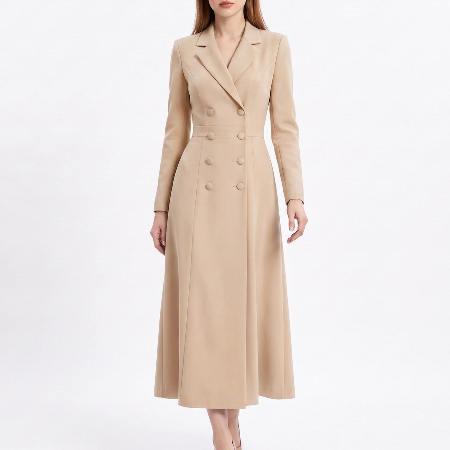 Long Sleeve Double Breasted Blazer Midi Dress with Notched Lapels