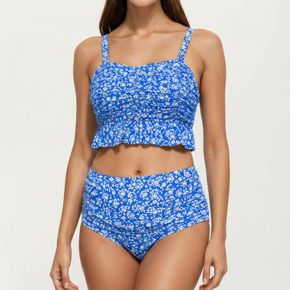 Floral Print Ruffled Maternity Bikini Set with High-Waisted Bottoms