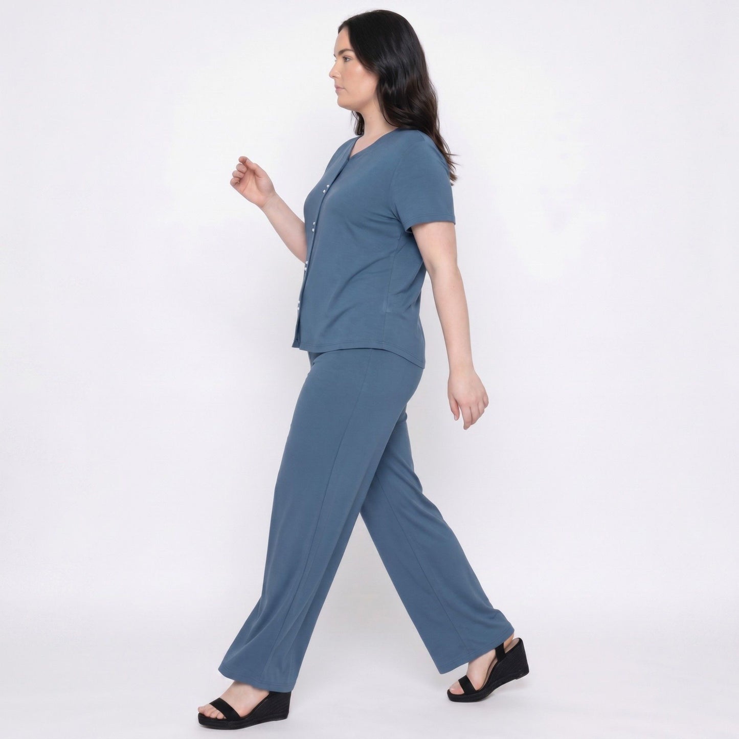 Plus Size 2-Piece Short Sleeve Button Front Pajama Top and Wide Leg Pants Sleepwear Lounge Set