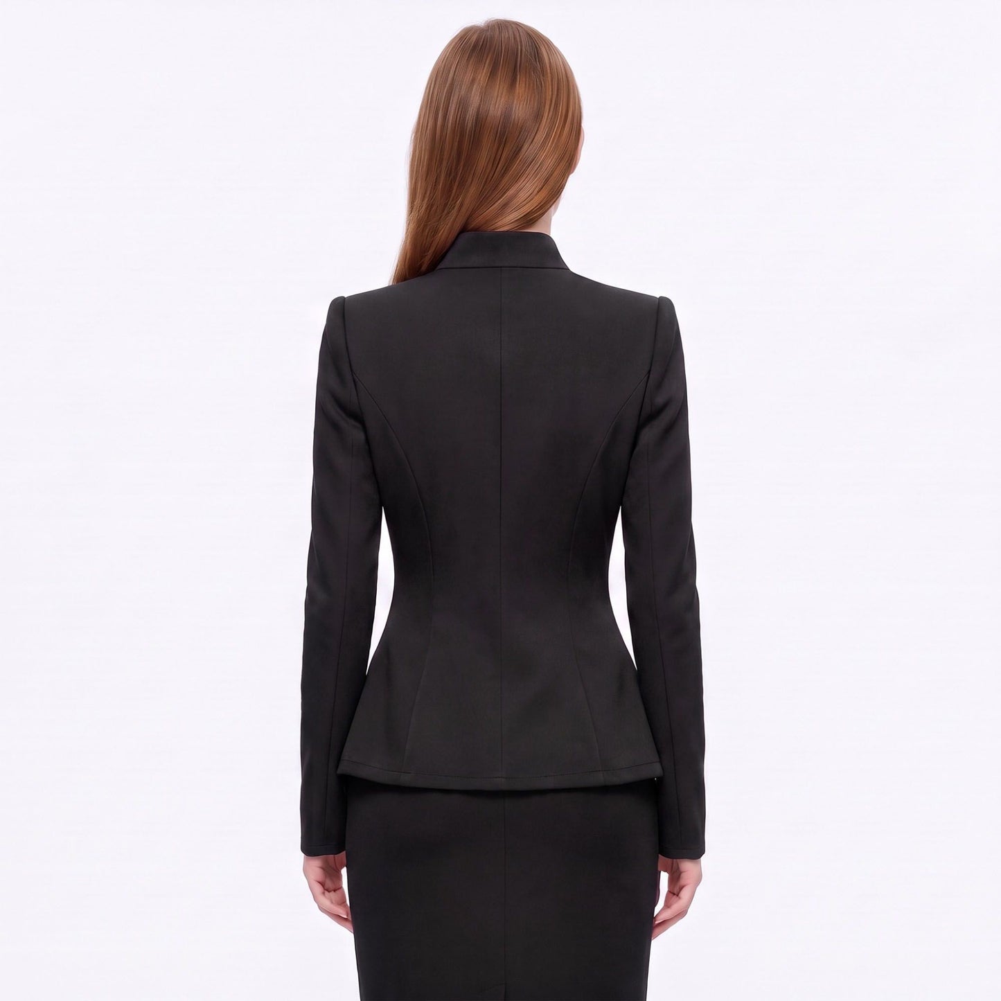 Asymmetric Button Front Blazer with Stand Collar and Peplum Hem