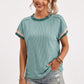 Ribbed Short Sleeve Top Contrast Trim Crew Neck Casual Tee