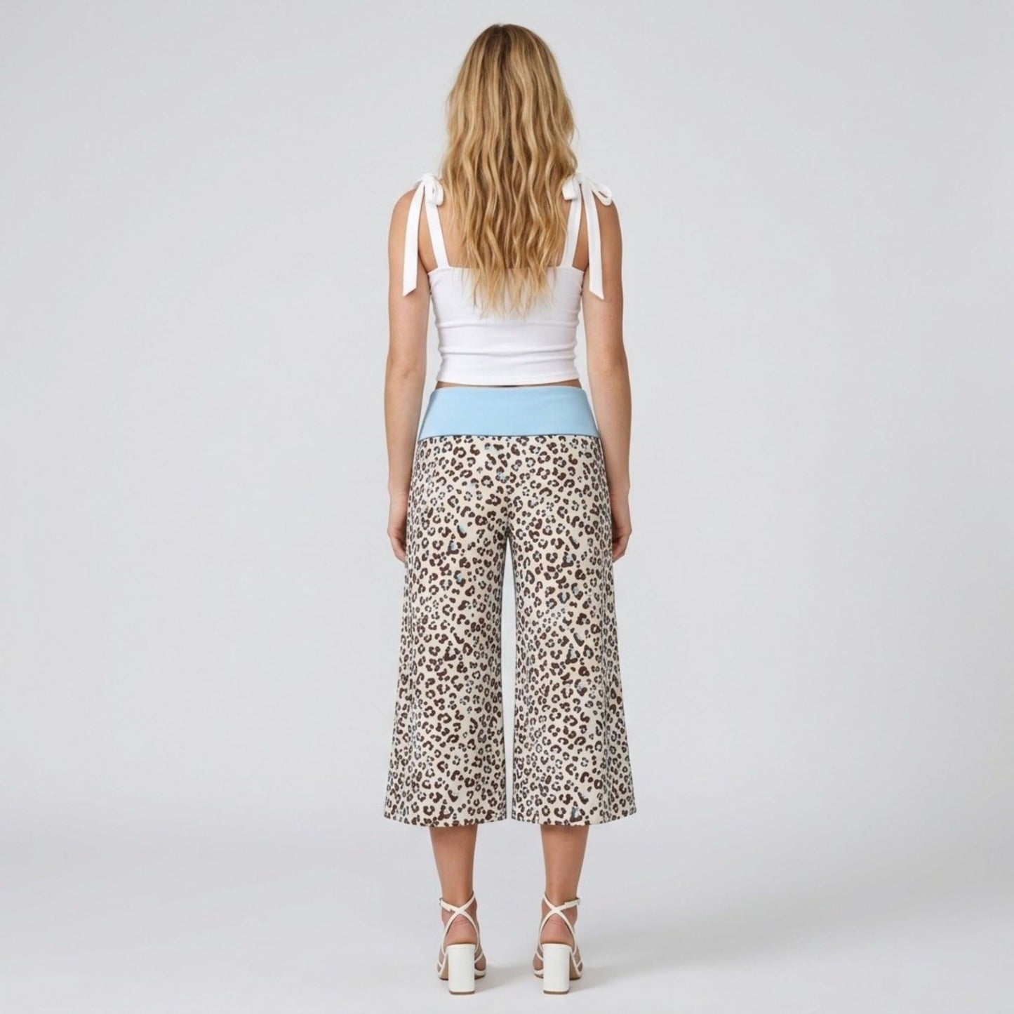 Contrast Foldover Waistband Leopard Print Cropped Trousers