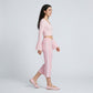 Crossover Waistband Side-Stripe Cropped Wide-Leg Trousers
