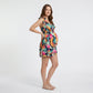 Tropical Print Maternity Romper with V-Neck and Smocked Empire Waist