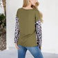 Long Sleeve Ribbed Knit Leopard Print Top with V-Cut