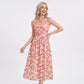 Floral Print Halter Smocked Back Midi Dress