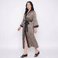 Plus Size Leopard Print Satin-Like Wrap Robe with Long Kimono Sleeves Contrast Trim and Self Tie Waist