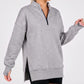Quarter Zip Mock Neck Long Sleeve Tunic Sweatshirt with Side Slits
