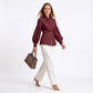 Puff Sleeve Peplum Blazer with Stand Collar and Button Front