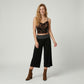 Polka Dot Contrast Waistband Cropped Wide-Leg Trousers