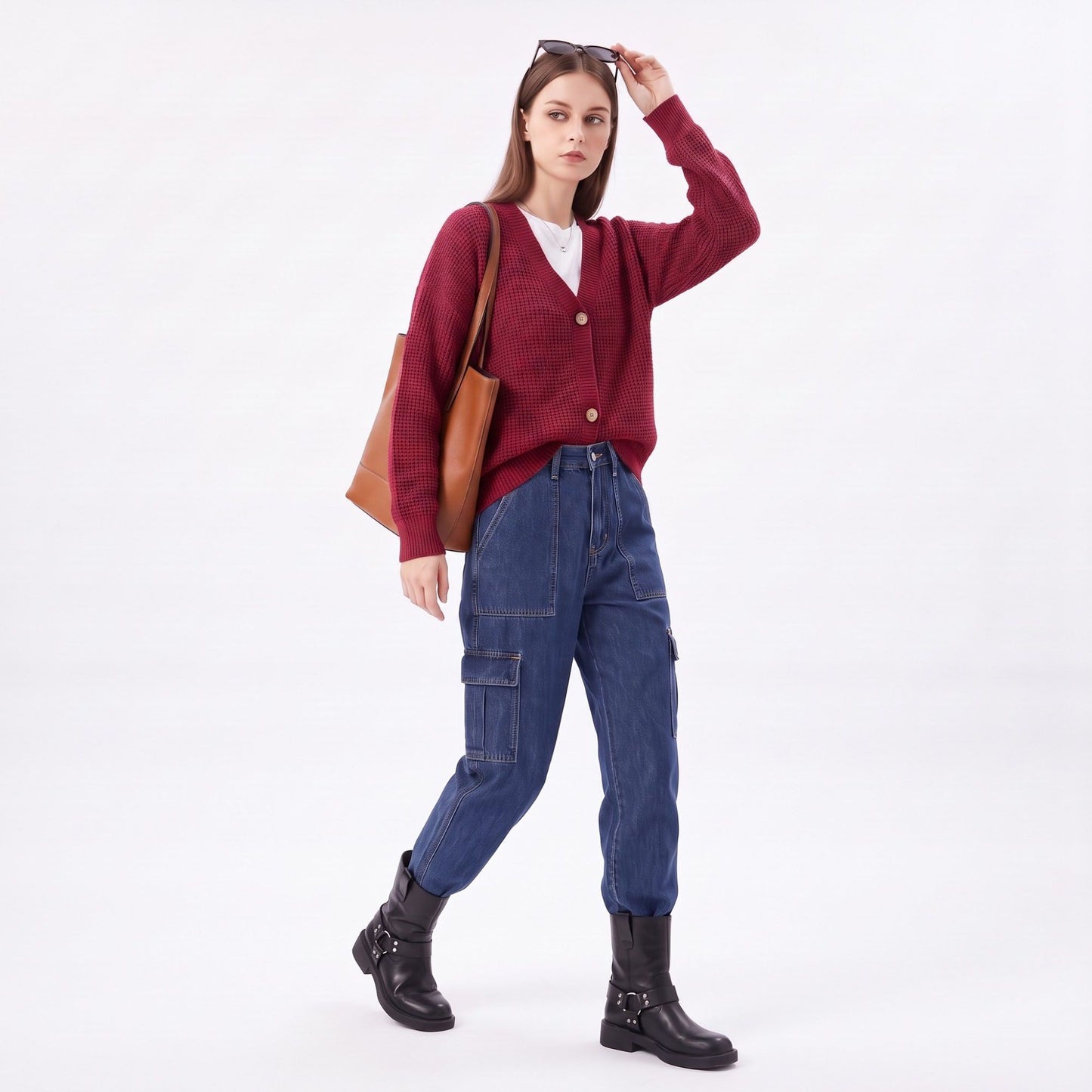 Textured V-Neck Button-Front Cardigan Sweater