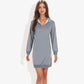 Cuffed Long Sleeve Solid Kangaroo Pocket Zipper Mini Dress