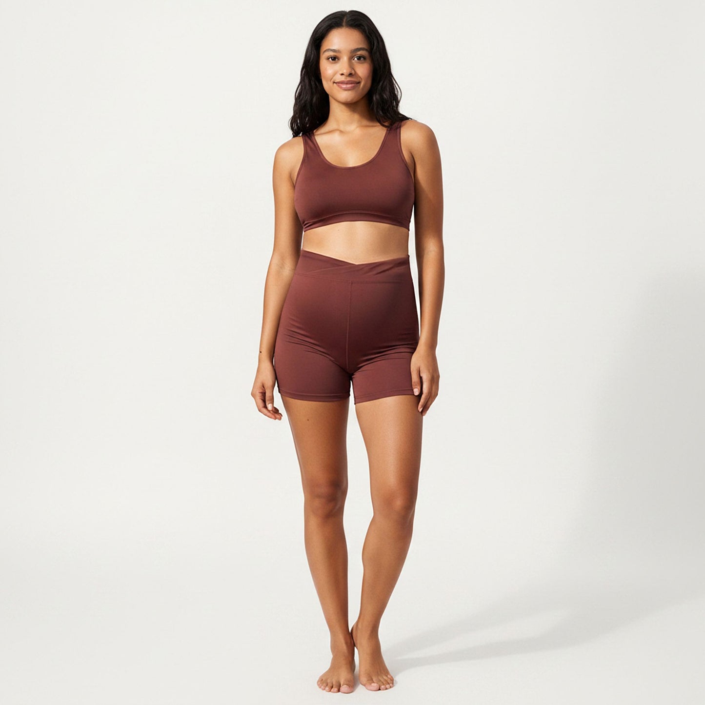 Two-Piece Maternity Swimwear Set with Cropped Tank Top and High-Waisted Shorts