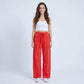High Rise Drawstring Wide Leg Utility Pants with Patch Pockets