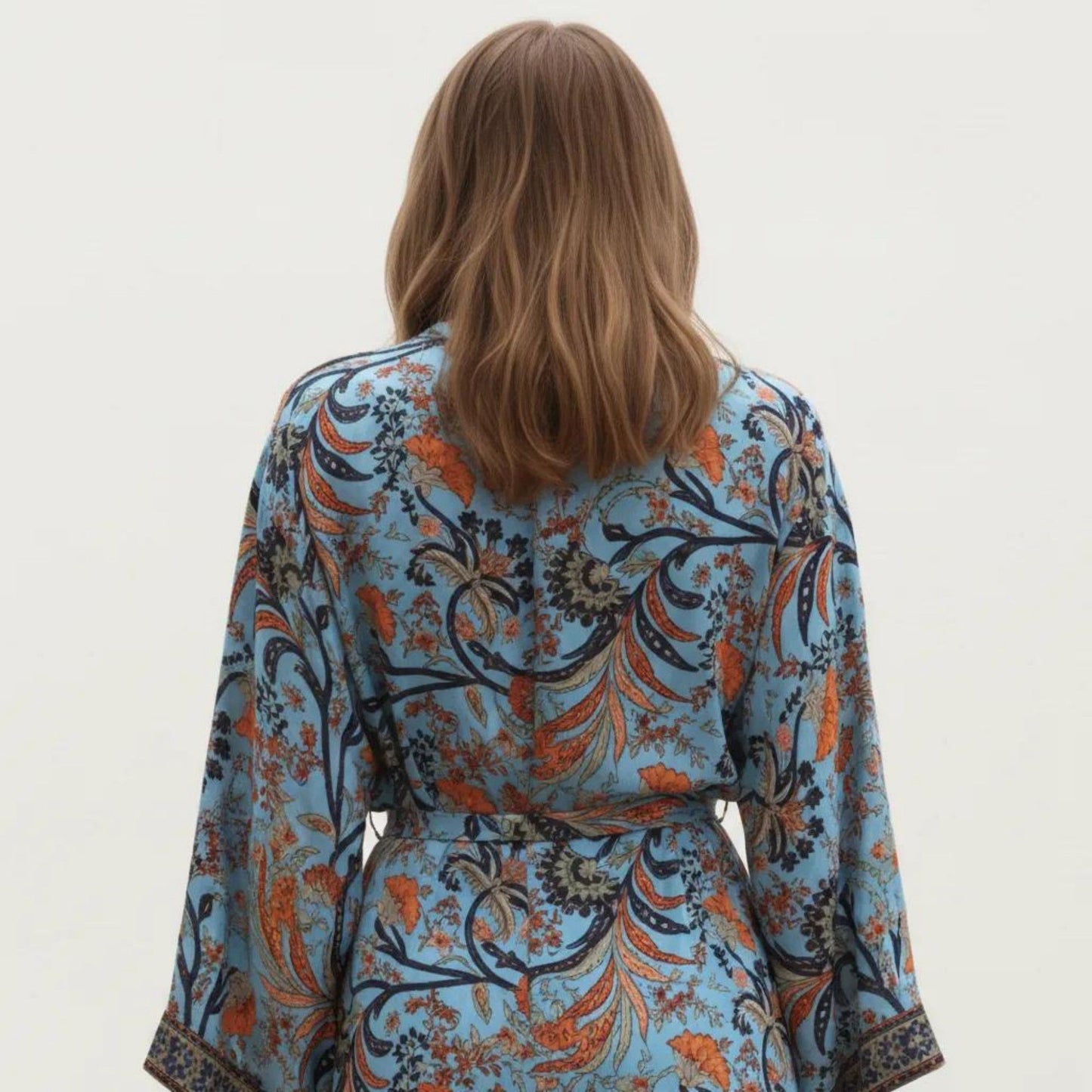 Floral Paisley Maxi Dress with Long Sleeves Adjustable Waist Tie and Flowing Relaxed Fit