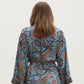 Floral Paisley Maxi Dress with Long Sleeves Adjustable Waist Tie and Flowing Relaxed Fit