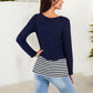 Long Sleeve Tunic with Striped Hem and Layered Look