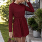 Long Sleeve Mini Dress with Elastic Waist Soft Knit Fabric